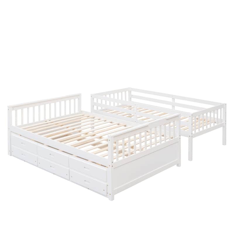 Twin-over-Full Pine Bunk Bed with Trundle and Drawers