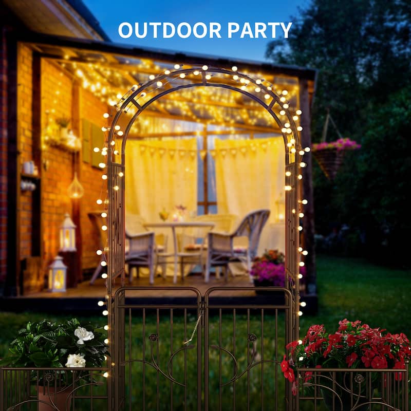 87" Metal Garden Arbor Arch with Gate and Plant Box - 80"L x 20"W x 87"H