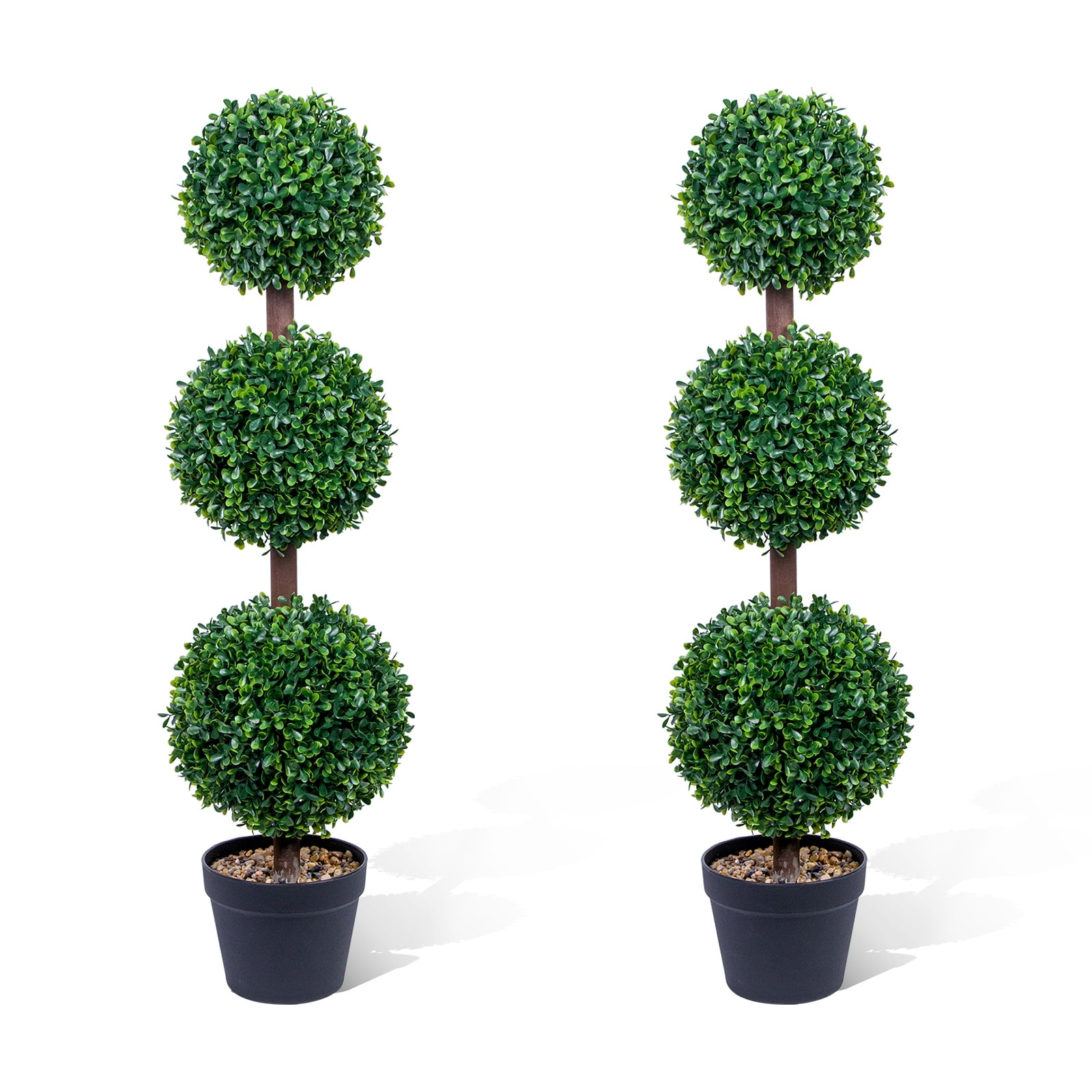 3FT Artificial Triple Ball Topiary Trees 2 Pack, Indoor Outdoor Faux Shrubs Plants