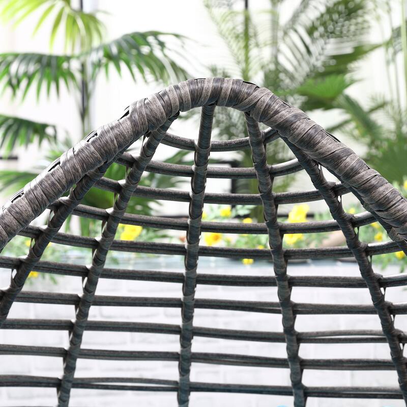Outsunny Patio Wicker Egg Chair w/ Soft Cushion, Teardrop Cuddle Seat, Outdoor / Indoor Patio Chair