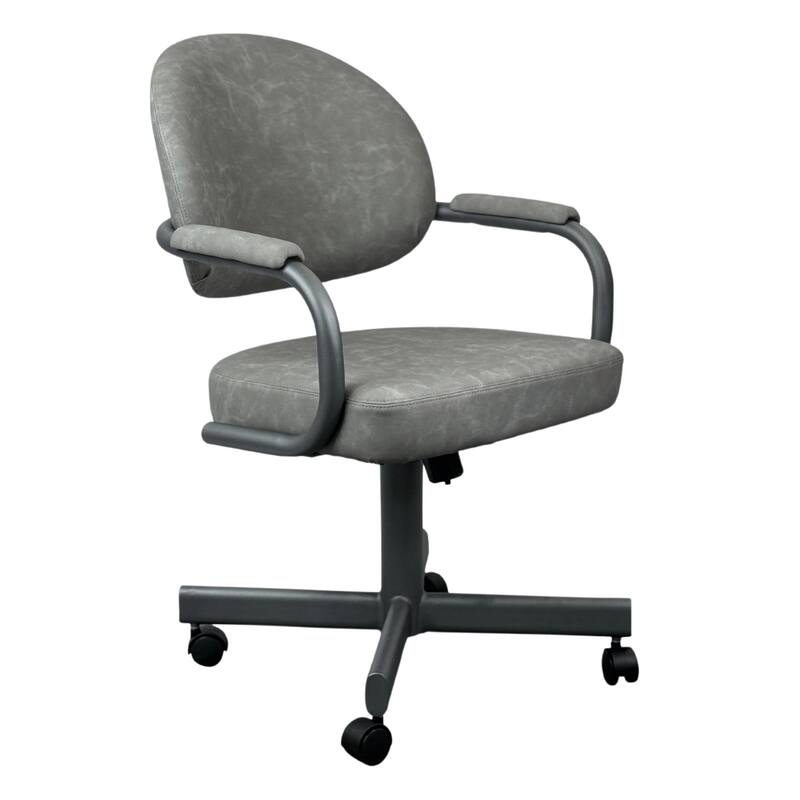 Tempo Furniture Dayton Caster Swivel & Tilt Dining Chair w/ Arms Armchair Flintrock Gray Powder Coat Finish & Gray Polyurethane