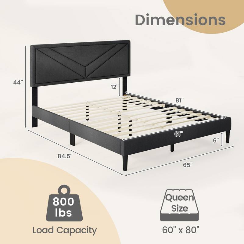 Gymax Twin / Full / Queen Size Bed Frame w/ Tufted Headboard & Wooden