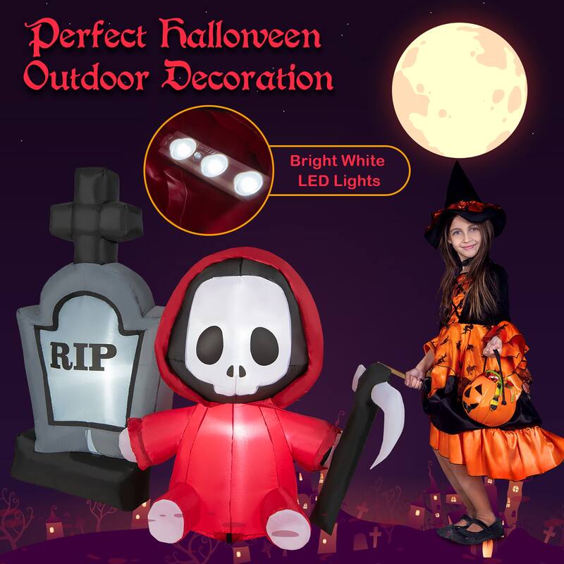 Costway 5ft Inflatable Halloween Ghost Holding Sickle & Tombstone Blow - See Details