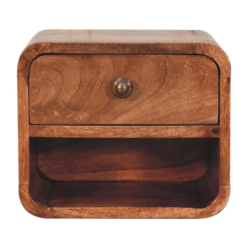Artisan Furniture Solid Wood Mini Honey Caramel Wall Mounted Bedside with Open Slot