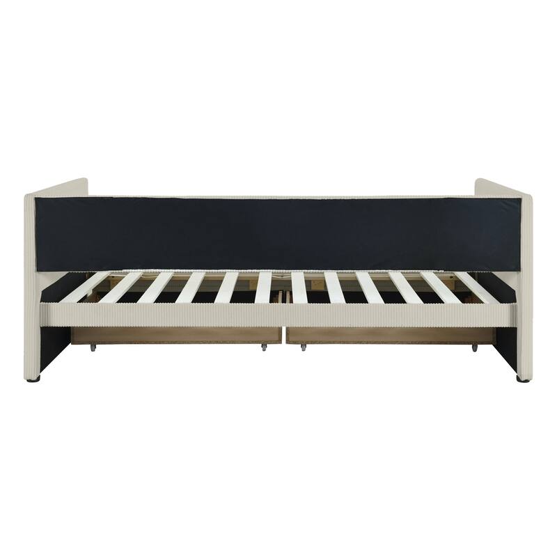 Elegant Twin Corduroy Daybed with Drawers, Sturdy Plywood Frame, Upholstered Tufted Headboard, Ideal for Small Spaces