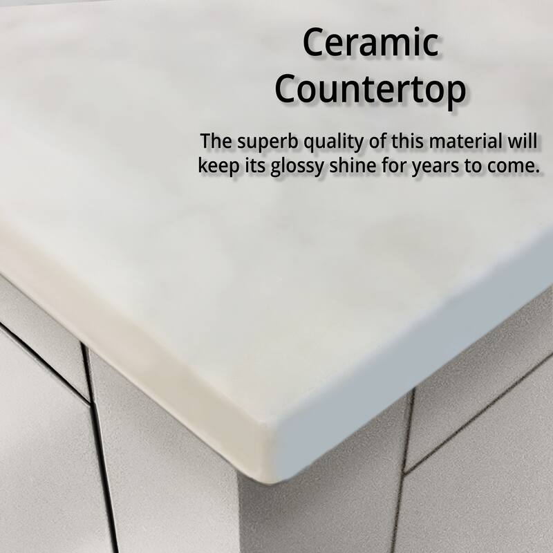 Volez Bath Vanity, White Ceramic Top and Mirror