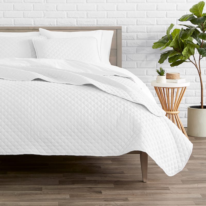 Bare Home Lightweight Coverlet Bedspread & Microfiber Sheet Set Bundle - Coverlet Set: White, Sheet Set: Grey - Full - Queen