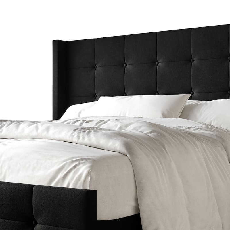 CraftPorch Luxurious Square Button-Tufted Wingback Velvet Upholstered Bed