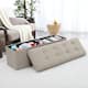 Foldable Tufted Linen Storage Ottoman Bench Foot Rest Stool/Seat - Beige