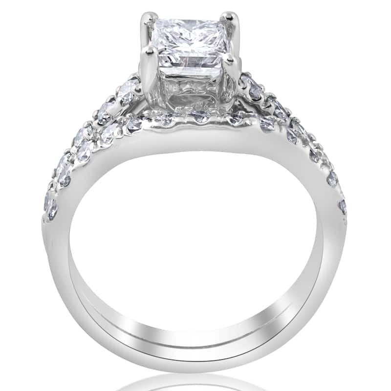 1 1/2ct Princess Cut Diamond Engagement Matching Wedding Ring Gold Lab Grown