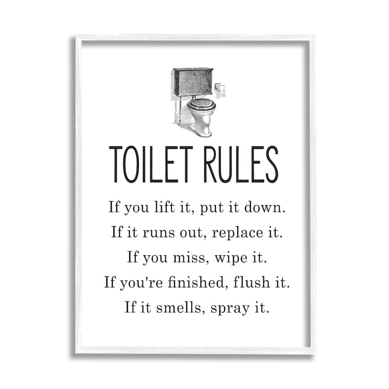 Stupell Bathroom Toilet Rules List Vintage Throne Illustration Framed Wall Art - 16 x 20 - White