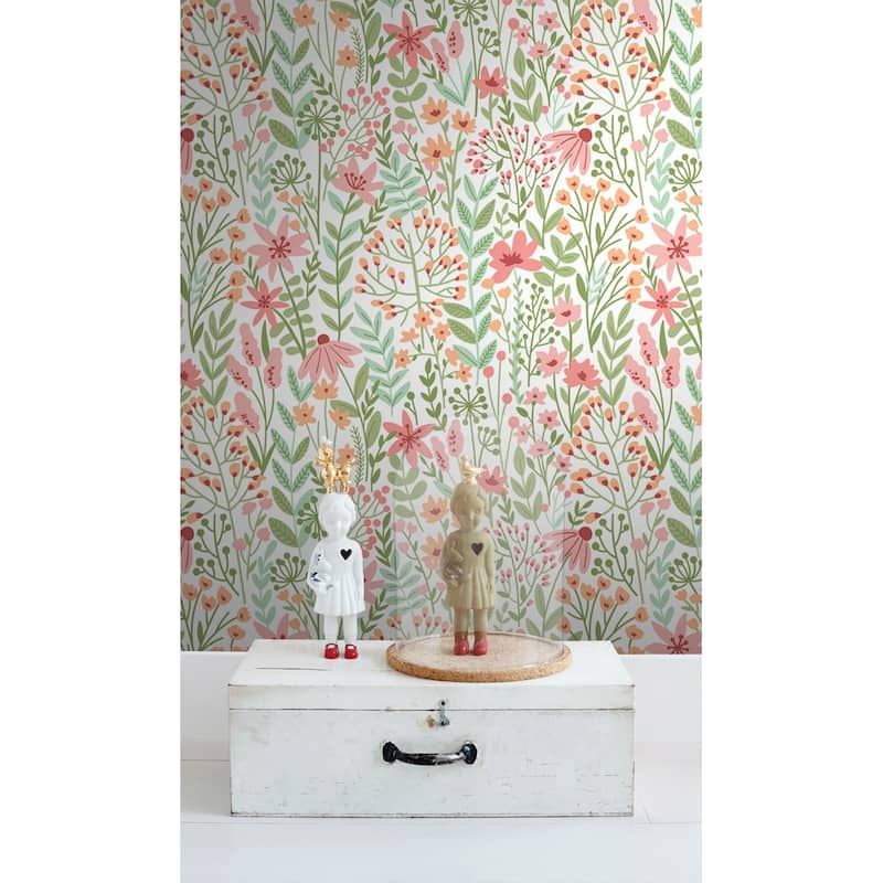 Eudora Green Prairie Petals Wallpaper