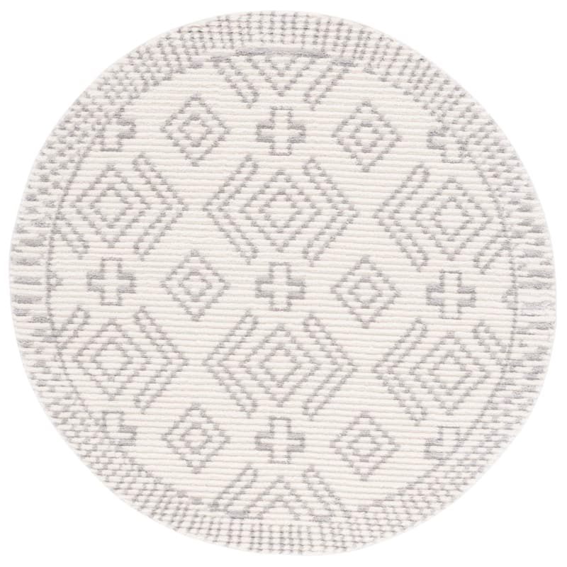SAFAVIEH Marrakech Maryjane Moroccan Boho Rug - 6'7" Round - Ivory/Grey