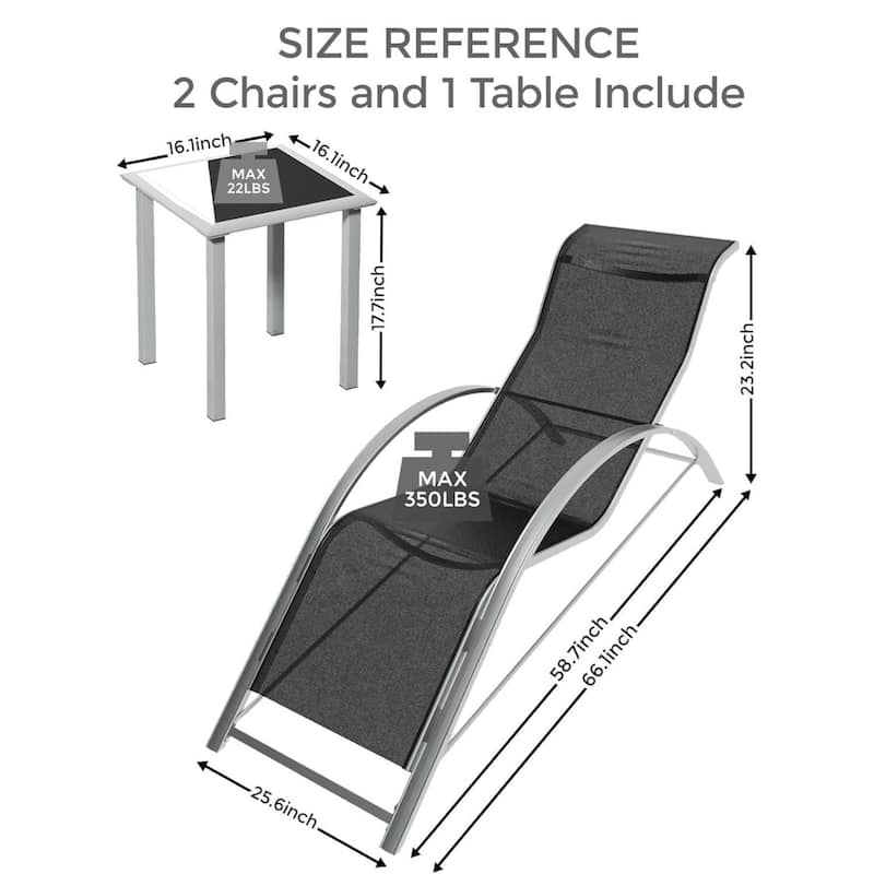 Outdoor Reclining Chaise Lounge Set of 3 for Deck, Garden - N/A