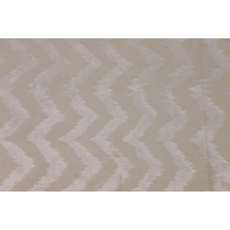 Chevron Style Nepalese Area Rug Hand-Knotted Oriental Wool Carpet - 5'11" x 9'0"