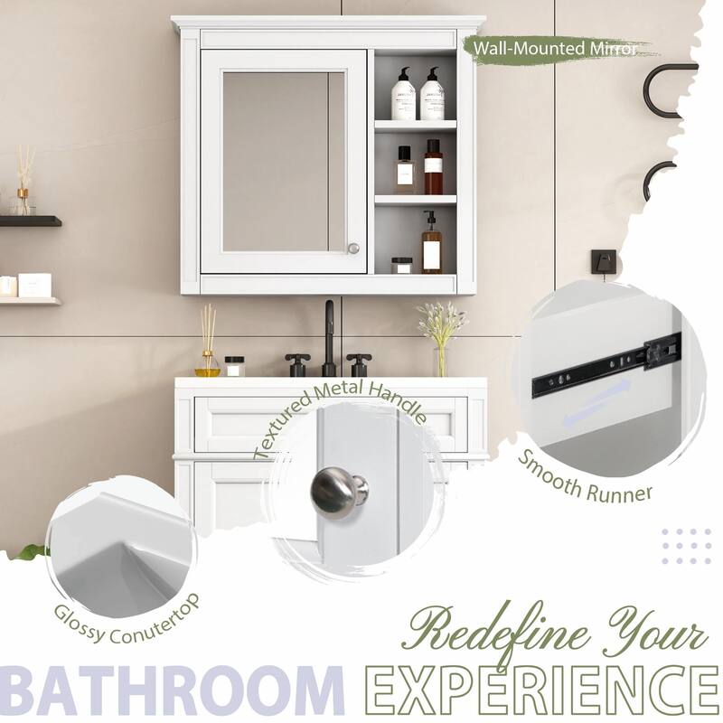 30" Bathroom Vanity with Mirror, Sink, and Storage Cabinet