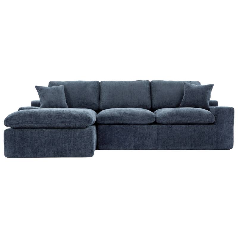L-Shape Cloud Sectional Sofa with Chaise, Chenille Modular Boneless Upholstered Couche, Full-Compressed Sofa with Side Pockets