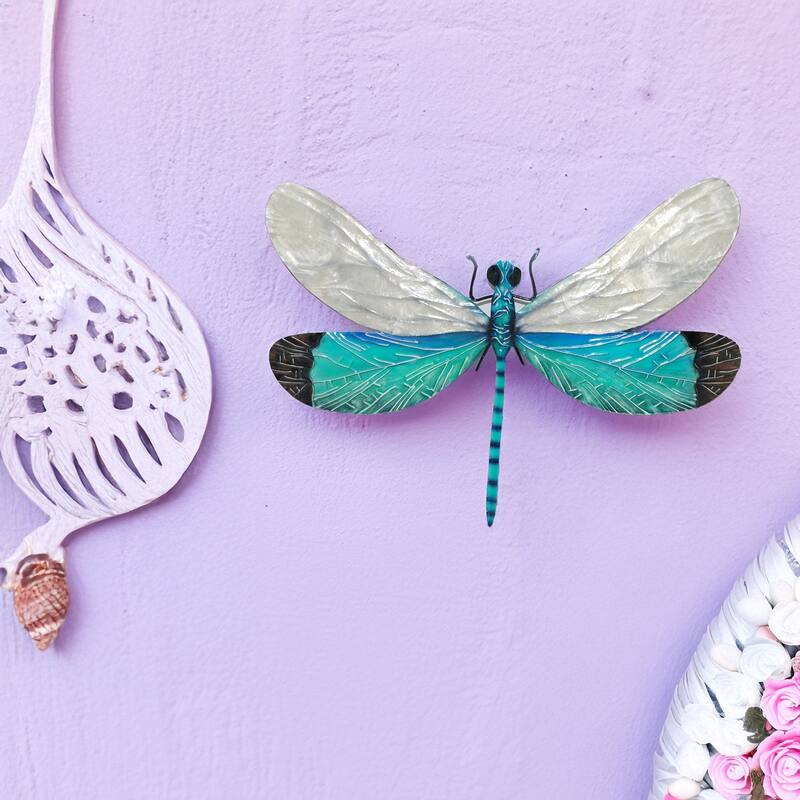 Dragonfly Wall Decor White And Aqua (m4015) - 1 x 12 x 9