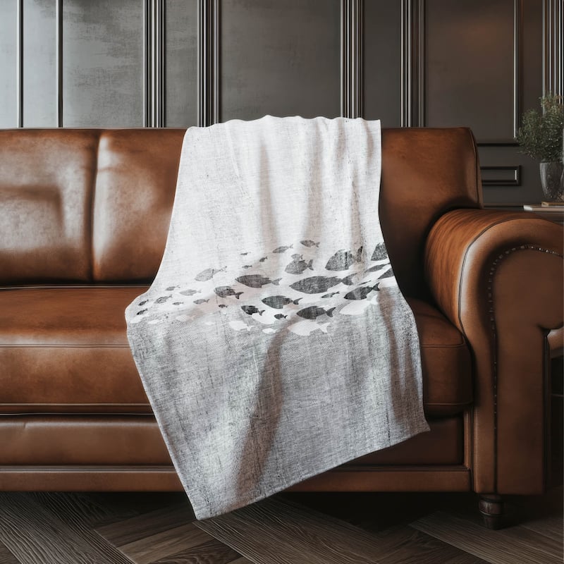 Premium Machine Washable Modern Sea Life Sherpa Throw Blanket - Gray - 4'2" x 5'10"