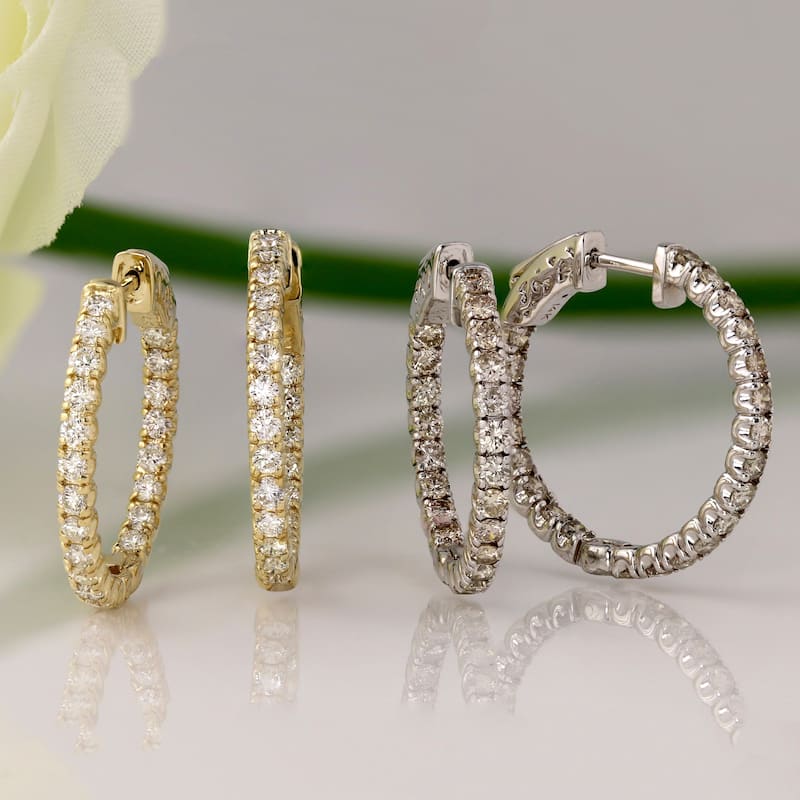 Auriya 14k Gold 2 carat TW Medium Diamond Hoop Earrings - 0.86-inch (J-K, I1-I2)