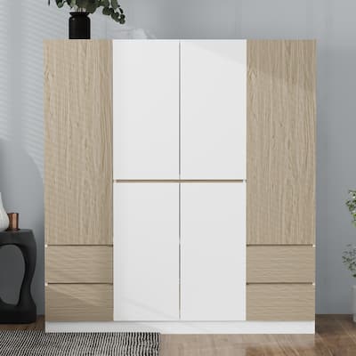 6-Doors Wooden Wardrobe Storage with 4 Drawers