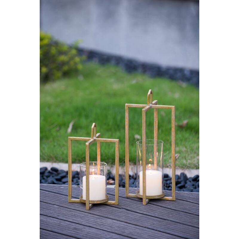Vintage Style Candle Lanterns - 18.75" - Gold - Set of 3