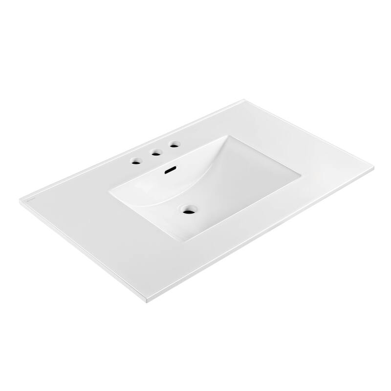 Countertop Vanity Sink with Integrated Rectangular Bowl - 37" - White - 3 Hole