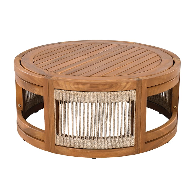 Christopher Knight Home - Outdoor 8-Piece Acacia Wood Patio Conversation Set with Rope Weave and Slatted Coffee Tables