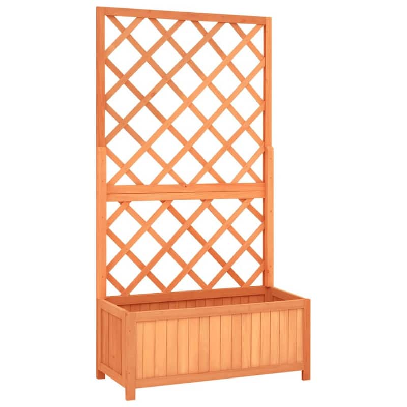 Simi Outdoor Garden Flower Bed Planter with Trellis 28 Inch Brown Wood