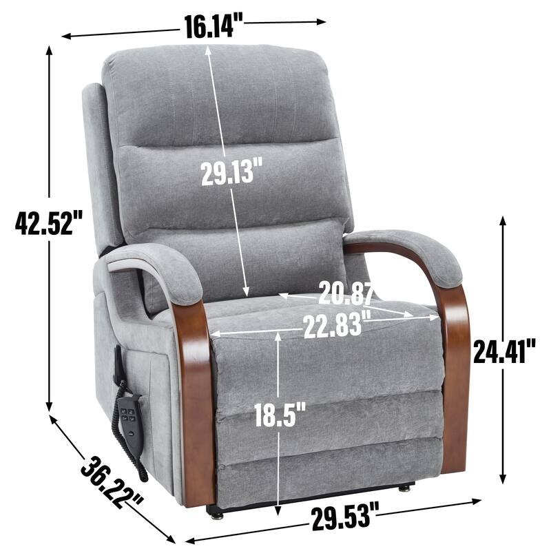 Dual Motor Power Lift Recliner Chair with Massage Heat and Wood Armrests