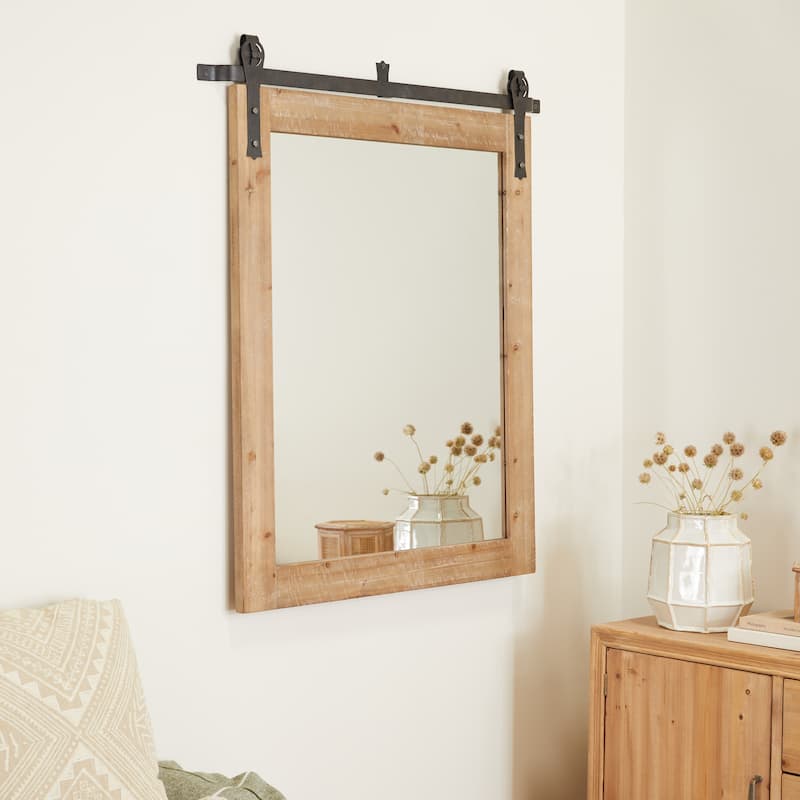 Barn Door Style Wood Industrial Farmhouse Hanging Wall Mirror