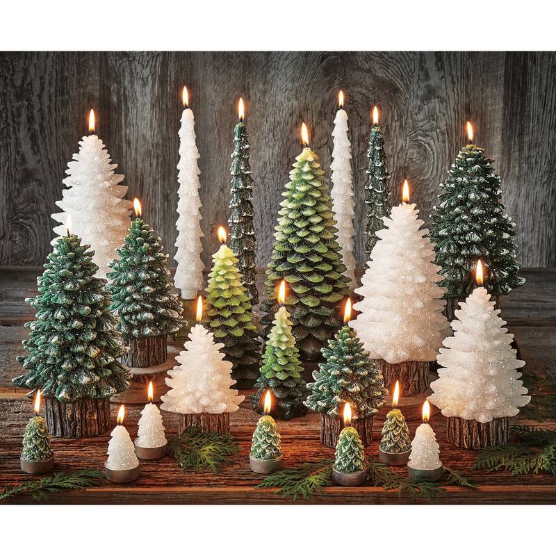 Spruce Med Rustic Tree Candle White Wax 36hr Burn Time Sculpted Novelty Candle for Christmas 7.5in H x 4.5in Dia
