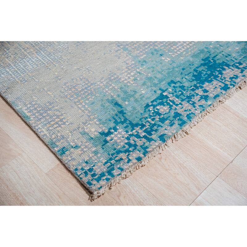 Hand-knotted Wool GREY / AQUA Transitional Abstract Area Rug