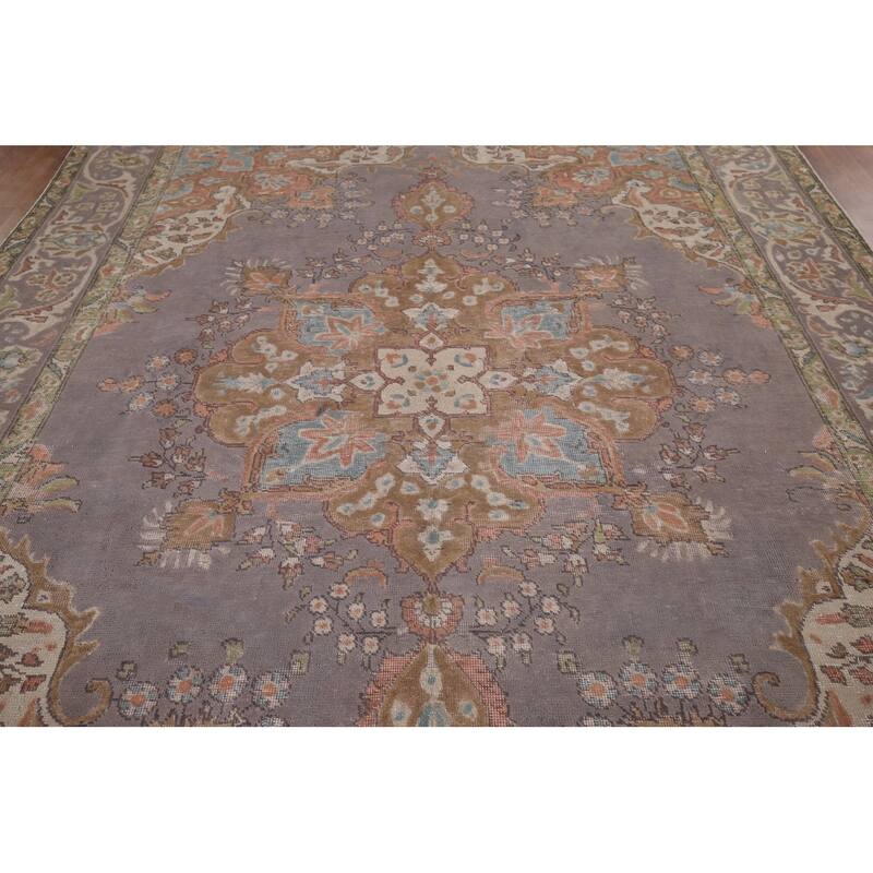 Purple Tabriz Vintage Persian Area Rug Handmade Wool Carpet - 7'11" x 11'1"