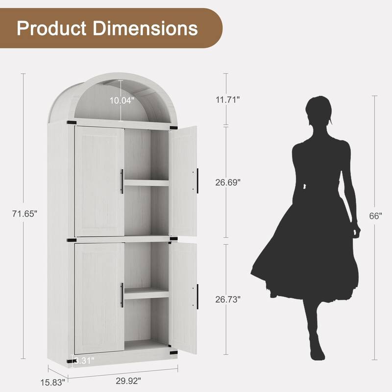 71" Tall Arched Bookshelf - Wooden Bookcase Storage Cabinet Rounded Display Storage Shelves Cabinet