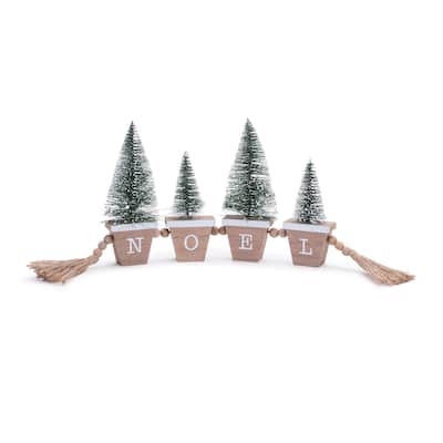 7-Inch Tall Noel Bottle Brush Tree Sign Holiday Decor Rustic Wooden Accent for Mantel and Shelf - 19.5”L x 1.25”W x 7”H