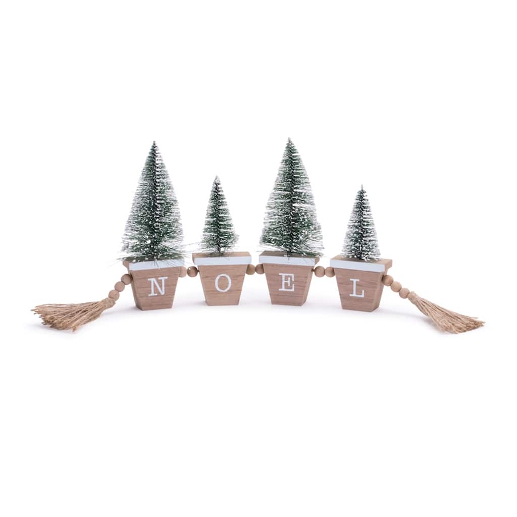 7-Inch Tall Noel Bottle Brush Tree Sign Holiday Decor Rustic Wooden Accent for Mantel and Shelf - 19.5”L x 1.25”W x 7”H