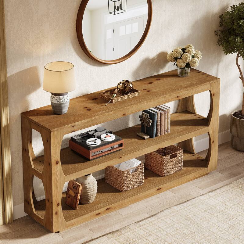 63" Solid Wood Console Table with 3-Tier Storage for Entryway Hallway
