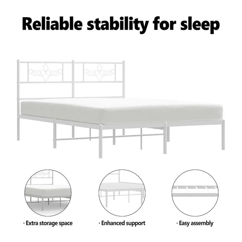 vidaXL 12 Inches White Queen Metal Bed Frame No Mattress - 81.5" x 61.4" x 35.4"