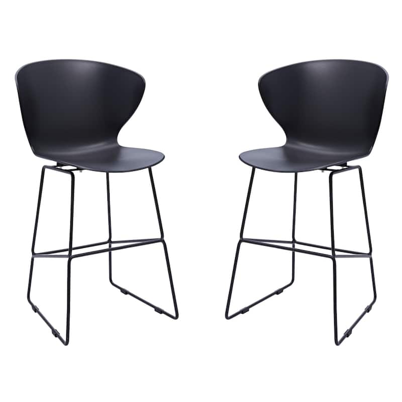 Set of 2 Contemporary Plastic Counter Height Bar Stools - Black 30"
