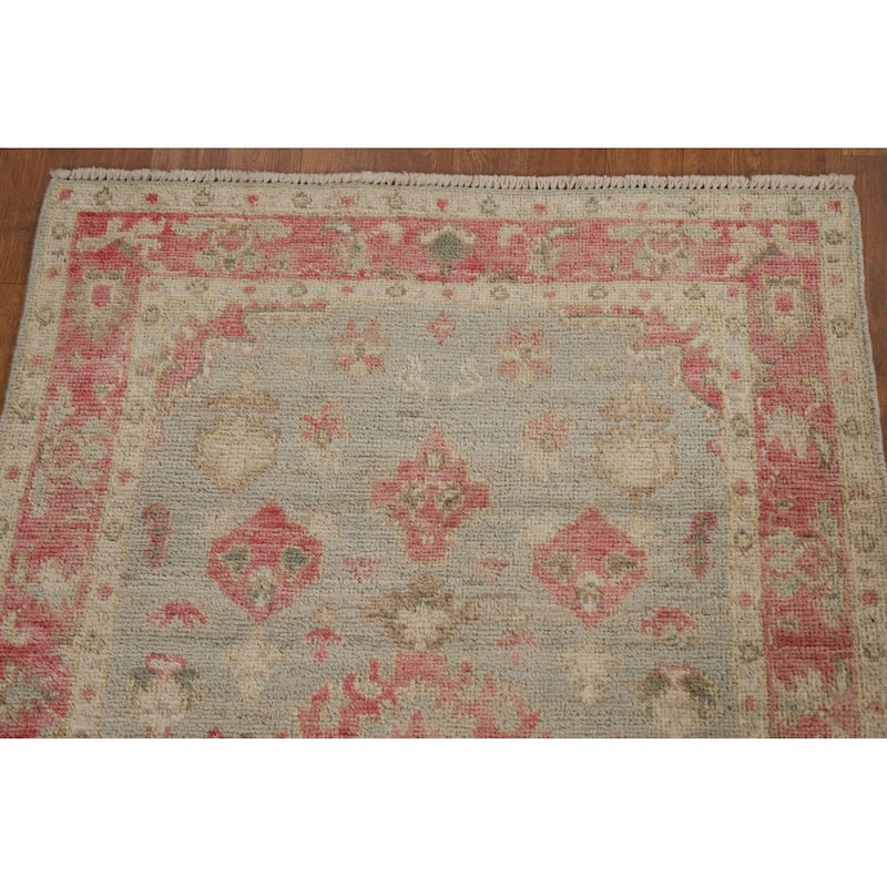 Muted Geometric Oushak Turkish Oriental Rug Hand-knotted Wool Carpet - 2'10" x 3'11"