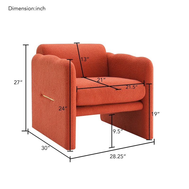 Orange 28.25" Arm Chair with Waved Arms and Metal Decoration