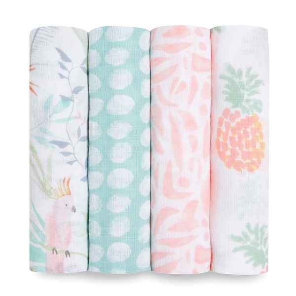 slide 2 of 5, aden + anais essentials cotton muslin swaddle blanket 4 pack tropicalia