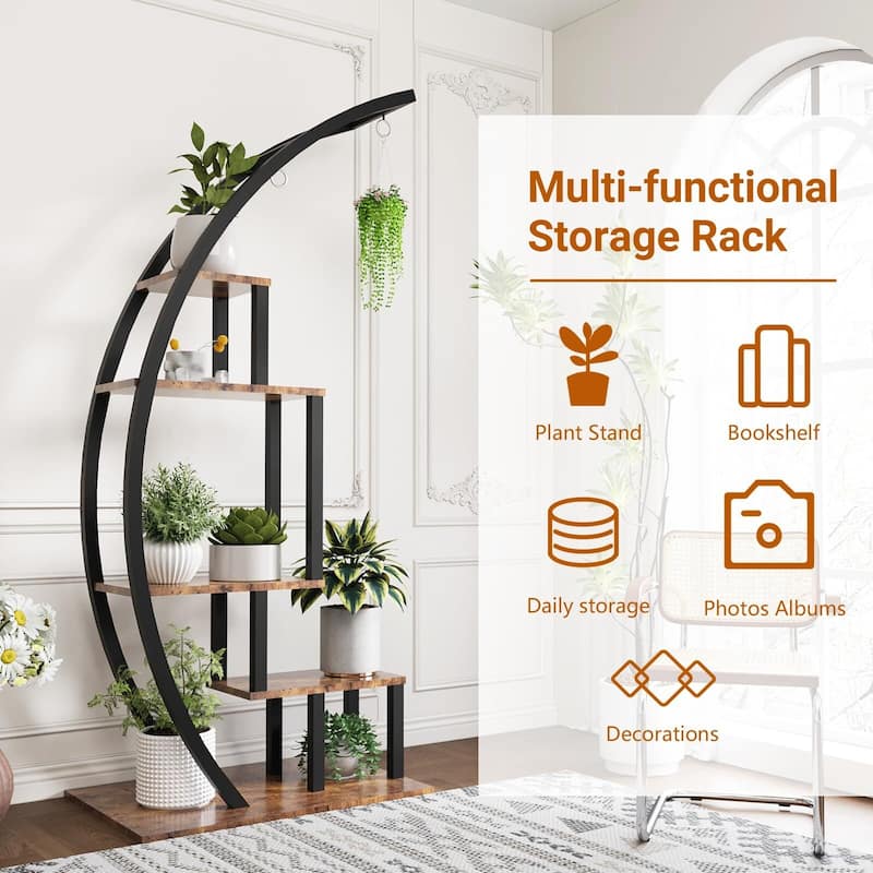 5 Tier Tall Metal Indoor Plant Stand, Half Moon Shape Garden Plant Holder