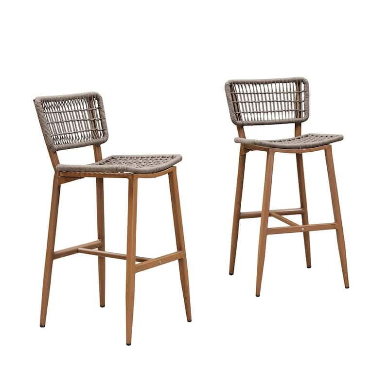 PURPLE LEAF Bar Stools Set of 2 Patio Wicker Bar Height Metal Chairs Boho High Barstools with Back for Garden Outdoor