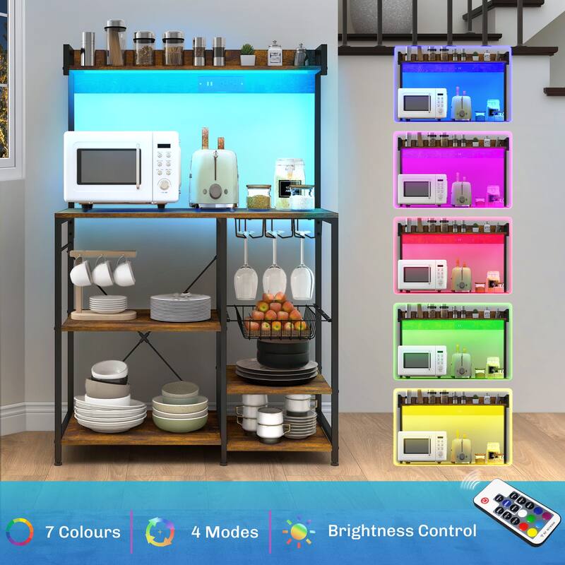 Industrial Baker's Rack with Power Outlet and LED Lights, Storage