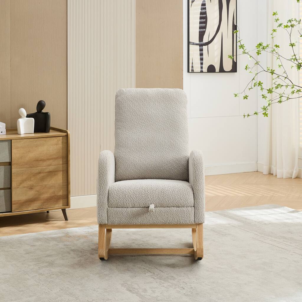 Light Gray Nursery Rocking Chair High Back Glider Chair Armchair with Retractable Footrest and Side Pocket
