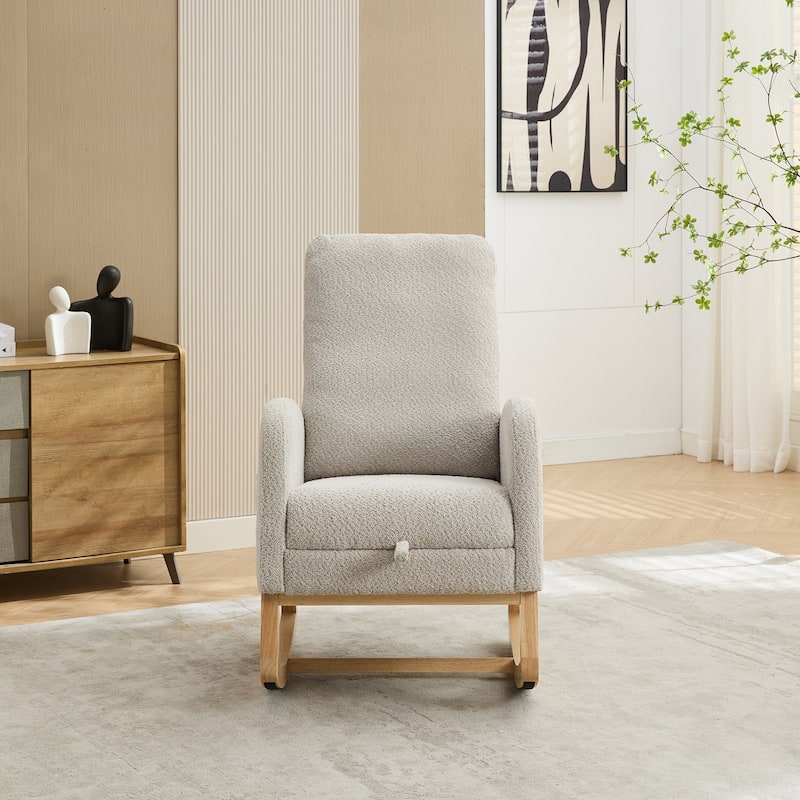 Light Gray Nursery Rocking Chair High Back Glider Chair Armchair with Retractable Footrest and Side Pocket - Light Gray