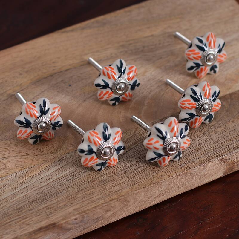 Novica Handmade Flower Sunshine Ceramic Knobs (Set Of 6)