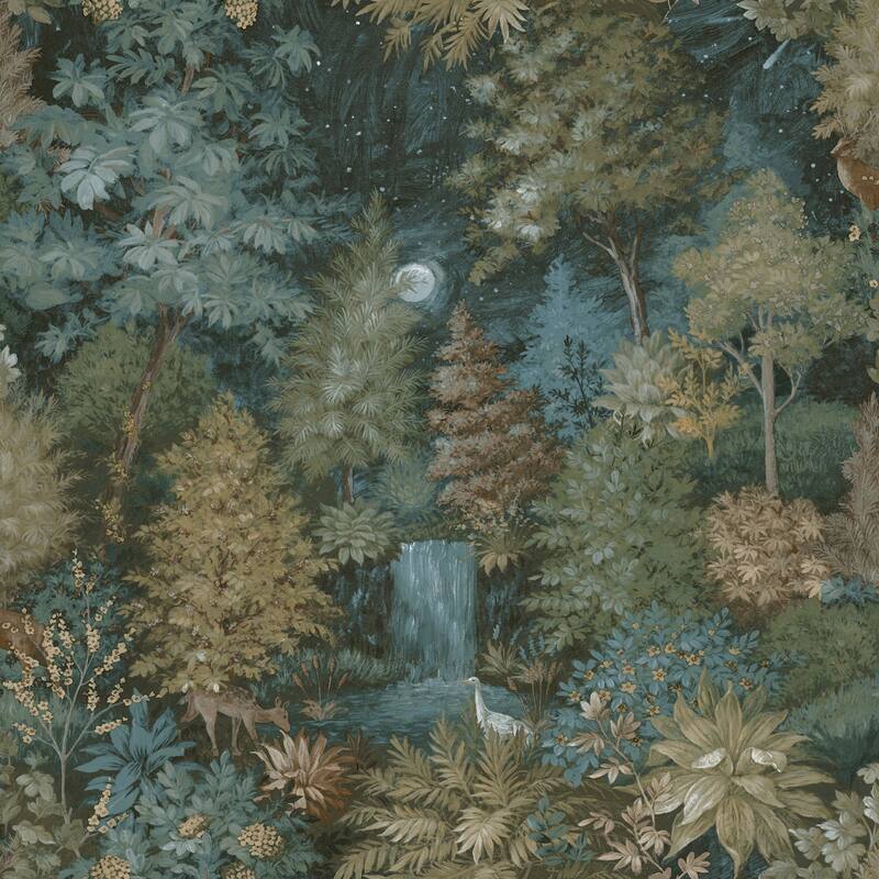 Midnight Woods Non-Pasted Wallpaper – 396in. x 21in. – Covers 56 square feet - Teal